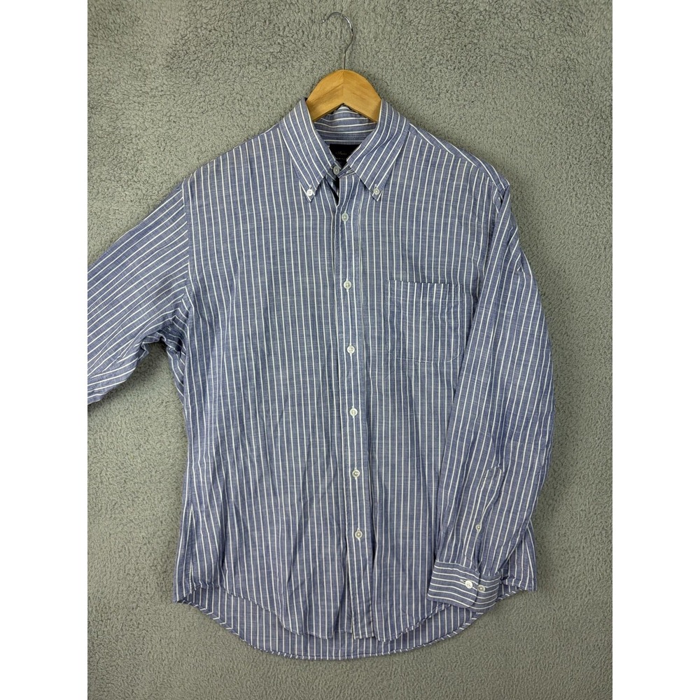 Brooks Brothers Shirt Mens Medium Blue Stripe Long Sleeve Button Front Made USA